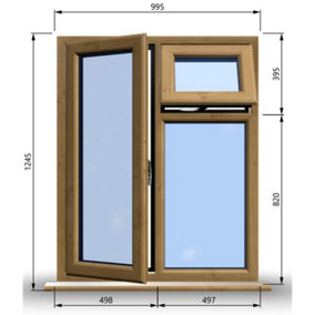 995mm (W) x 1245mm (H) Wooden Stormproof Window - 1 Opening Window (LEFT) - Top Opening Window (RIGHT) - Toughened Safety Glass
