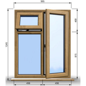 995mm (W) x 1245mm (H) Wooden Stormproof Window - 1 Opening Window (RIGHT) - Top Opening Window (LEFT) - Toughened Safety Glas