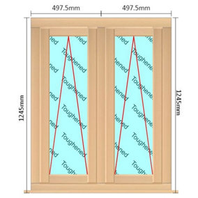 995mm (W) x 1245mm (H) Wooden Stormproof Window - 2 Opening Windows (Opening from Bottom) - Toughened Safety Glass