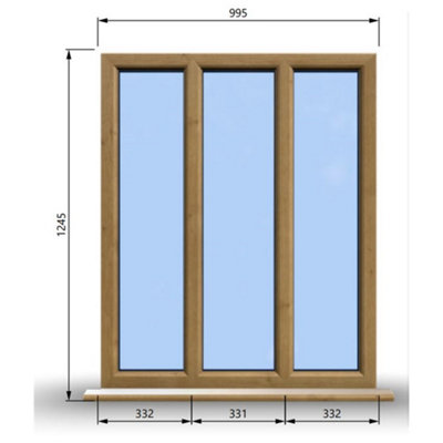 995mm (W) x 1245mm (H) Wooden Stormproof Window - 3 Pane Non-Opening ...