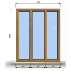 995mm (W) x 1245mm (H) Wooden Stormproof Window - 3 Pane Non-Opening Windows - Toughened Safety Glass