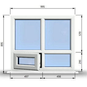 995mm (W) x 895mm (H) PVCu StormProof Casement Window - 1 Bottom Opening Window (Left) -  White Internal & External