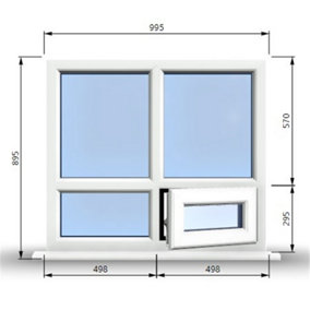 995mm (W) x 895mm (H) PVCu StormProof Casement Window - 1 Bottom Opening Window (Right) - White Internal & External