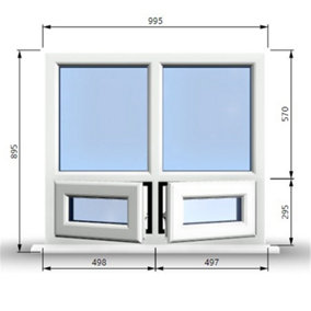 995mm (W) x 895mm (H) PVCu StormProof Casement Window - 2 Bottom Opening Windows - Toughened Safety Glass - White