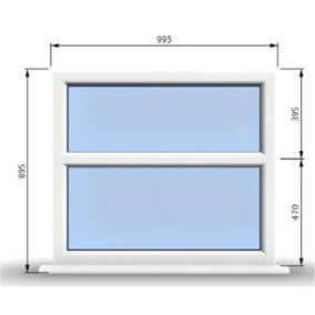 995mm (W) x 895mm (H) PVCu StormProof Casement Window - 2 Horizontal Panes Non Opening Windows -  White Internal & External