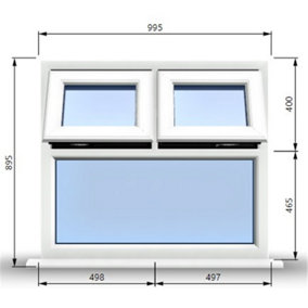 995mm (W) x 895mm (H) PVCu StormProof Casement Window - 2 Top Opening Windows -  Toughened Safety Glass - White