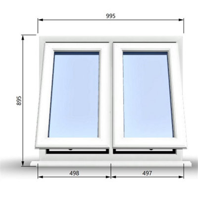 995mm (W) x 895mm (H) PVCu StormProof Casement Window - 2 Vertical Bottom Opening Windows -  White Internal & External