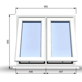 995mm (W) x 895mm (H) PVCu StormProof Casement Window - 2 Vertical Bottom Opening Windows -  White Internal & External