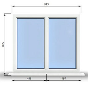995mm (W) x 895mm (H) PVCu StormProof Casement Window - 2 Vertical Panes Non Opening Windows -  White Internal & External