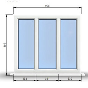 995mm (W) x 895mm (H) PVCu StormProof Casement Window - 3 Panes Non Opening Window -  White Internal & External