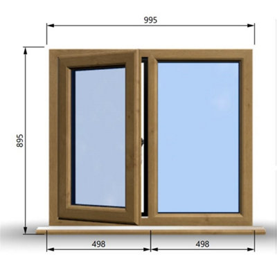 995mm (W) x 895mm (H) Wooden Stormproof Window - 1/2 Left Opening Window - Toughened Safety Glass