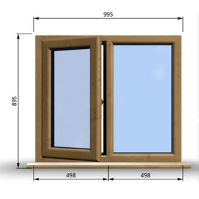 995mm (W) x 895mm (H) Wooden Stormproof Window - 1/2 Left Opening Window - Toughened Safety Glass