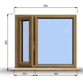 995mm (W) x 895mm (H) Wooden Stormproof Window - 1/3 Left Opening Window - Toughened Safety Glass