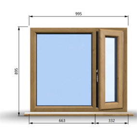 995mm (W) x 895mm (H) Wooden Stormproof Window - 1/3 Right Opening Window - Toughened Safety Glass
