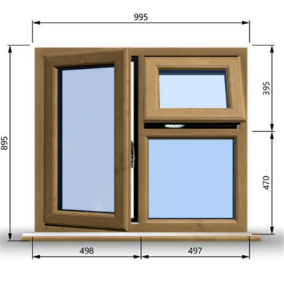 995mm (W) x 895mm (H) Wooden Stormproof Window - 1 Opening Window (LEFT) - Top Opening Window (RIGHT) - Toughened Safety Glass