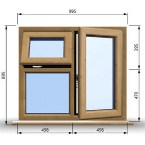 995mm (W) x 895mm (H) Wooden Stormproof Window - 1 Opening Window (RIGHT) - Top Opening Window (LEFT) - Toughened Safety Glass