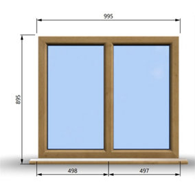 995mm (W) x 895mm (H) Wooden Stormproof Window - 2 Non-Opening Windows - Toughened Safety Glass