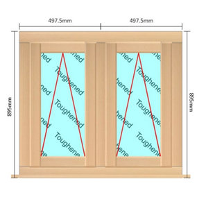 995mm (W) x 895mm (H) Wooden Stormproof Window - 2 Opening Windows (Opening from Bottom) - Toughened Safety Glass