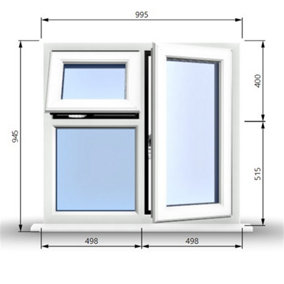 995mm (W) x 945mm (H) PVCu StormProof  - 1 Opening Window (RIGHT) - Top Opening Window (LEFT) - Toughened Safety Glass - White