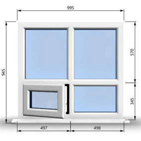 995mm (W) x 945mm (H) PVCu StormProof Casement Window - 1 Bottom Opening (Left) -  White Internal & External