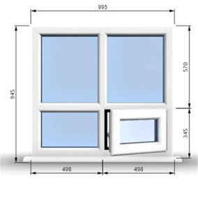 995mm (W) x 945mm (H) PVCu StormProof Casement Window - 1 Bottom Opening (Right)  - White Internal & External