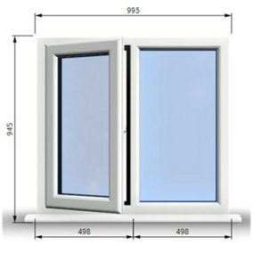 995mm (W) x 945mm (H) PVCu StormProof Casement Window - 1 LEFT Opening Window -  Toughened Safety Glass - White
