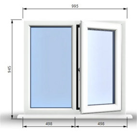 995mm (W) x 945mm (H) PVCu StormProof Casement Window - 1 RIGHT Opening Window -  Toughened Safety Glass - White