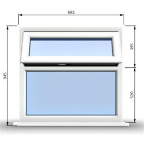 995mm (W) x 945mm (H) PVCu StormProof Casement Window - 1 Top Opening Window - 70mm Cill - Chrome Handles -  White