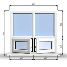 995mm (W) x 945mm (H) PVCu StormProof Casement Window - 2 Bottom Opening Windows - Toughened Safety Glass - White