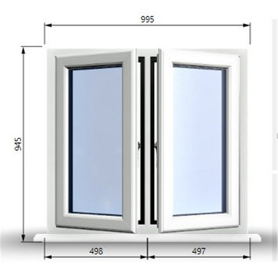 995mm (W) x 945mm (H) PVCu StormProof Casement Window - 2 Central Opening Windows -  White Internal & External