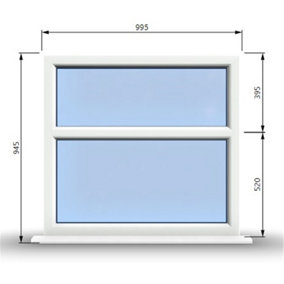 995mm (W) x 945mm (H) PVCu StormProof Casement Window - 2 Horizontal Panes Non Opening Windows -  White Internal & External