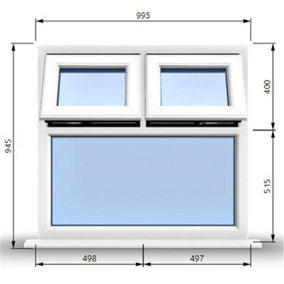 995mm (W) x 945mm (H) PVCu StormProof Casement Window - 2 Top Opening Windows -  Toughened Safety Glass - White
