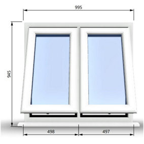 995mm (W) x 945mm (H) PVCu StormProof Casement Window - 2 Vertical Bottom Opening Windows -  White Internal & External