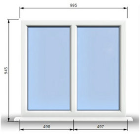 995mm (W) x 945mm (H) PVCu StormProof Casement Window - 2 Vertical Panes Non Opening Windows -  White Internal & External