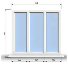 995mm (W) x 945mm (H) PVCu StormProof Casement Window - 3 Panes Non Opening Window -  White Internal & External