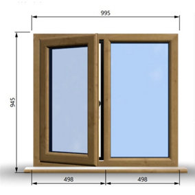 995mm (W) x 945mm (H) Wooden Stormproof Window - 1/2 Left Opening Window - Toughened Safety Glass