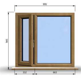 995mm (W) x 945mm (H) Wooden Stormproof Window - 1/3 Left Opening Window - Toughened Safety Glass
