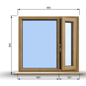 995mm (W) x 945mm (H) Wooden Stormproof Window - 1/3 Right Opening Window - Toughened Safety Glass