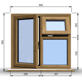 995mm (W) x 945mm (H) Wooden Stormproof Window - 1 Opening Window (LEFT) - Top Opening Window (RIGHT) - Toughened Safety Glass