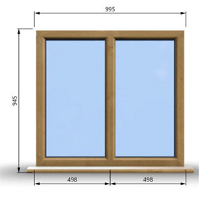 995mm (W) x 945mm (H) Wooden Stormproof Window - 2 Non-Opening Windows - Toughened Safety Glass