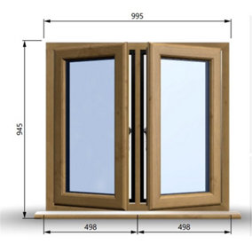 995mm (W) x 945mm (H) Wooden Stormproof Window - 2 Opening Windows (Left & Right) - Toughened Safety Glass