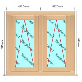 995mm (W) x 945mm (H) Wooden Stormproof Window - 2 Opening Windows (Opening from Bottom) - Toughened Safety Glass
