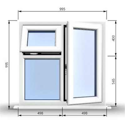 995mm (W) x 995mm (H) PVCu StormProof  - 1 Opening Window (RIGHT) - Top Opening Window (LEFT) - Toughened Safety Glass - White