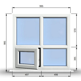 995mm (W) x 995mm (H) PVCu StormProof Casement Window - 1 Bottom Opening (Left) -  White Internal & External