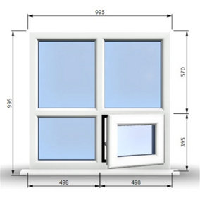 995mm (W) x 995mm (H) PVCu StormProof Casement Window - 1 Bottom Opening (Right)  - White Internal & External