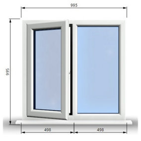 995mm (W) x 995mm (H) PVCu StormProof Casement Window - 1 LEFT Opening Window -  Toughened Safety Glass - White
