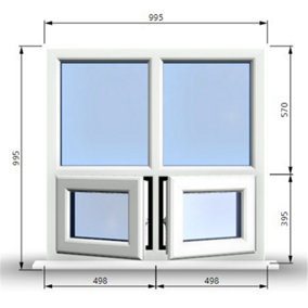 995mm (W) x 995mm (H) PVCu StormProof Casement Window - 2 Bottom Opening Windows - Toughened Safety Glass - White
