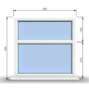 995mm (W) x 995mm (H) PVCu StormProof Casement Window - 2 Horizontal Panes Non Opening Windows -  White Internal & External