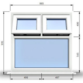 995mm (W) x 995mm (H) PVCu StormProof Casement Window - 2 Top Opening Windows -  Toughened Safety Glass - White
