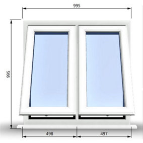 995mm (W) x 995mm (H) PVCu StormProof Casement Window - 2 Vertical Bottom Opening Windows -  White Internal & External